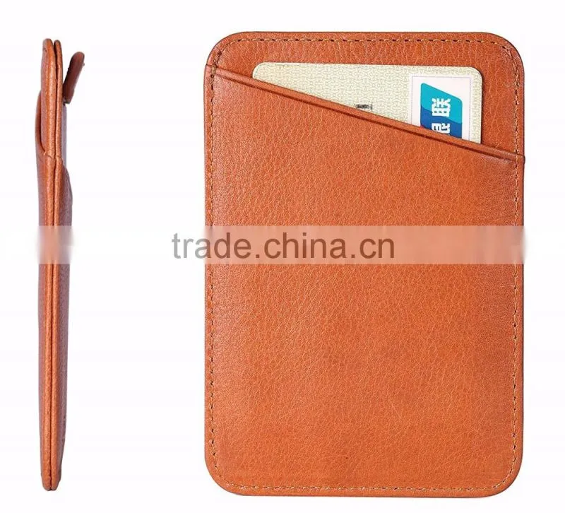 2017 RFID Blocking Premium Top Grain Leather Pull Tab Slim Card Holder Thin Minimalist Front Pocket Wallet with high capacity