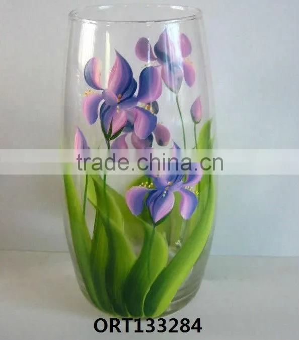 Hand -made Printed Flowers Glass Vase