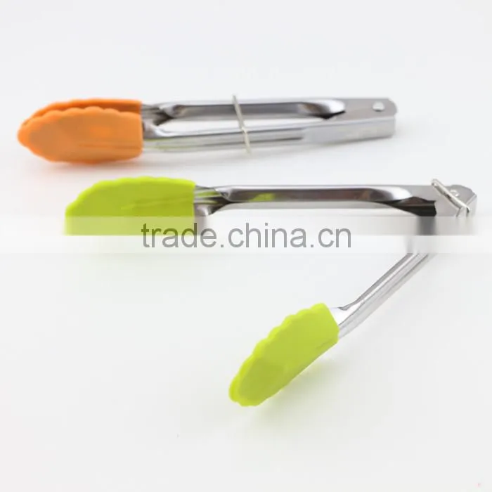 Fresh Silicone Stainless Steel Food Tongs Kitchen Tools, 7 inch