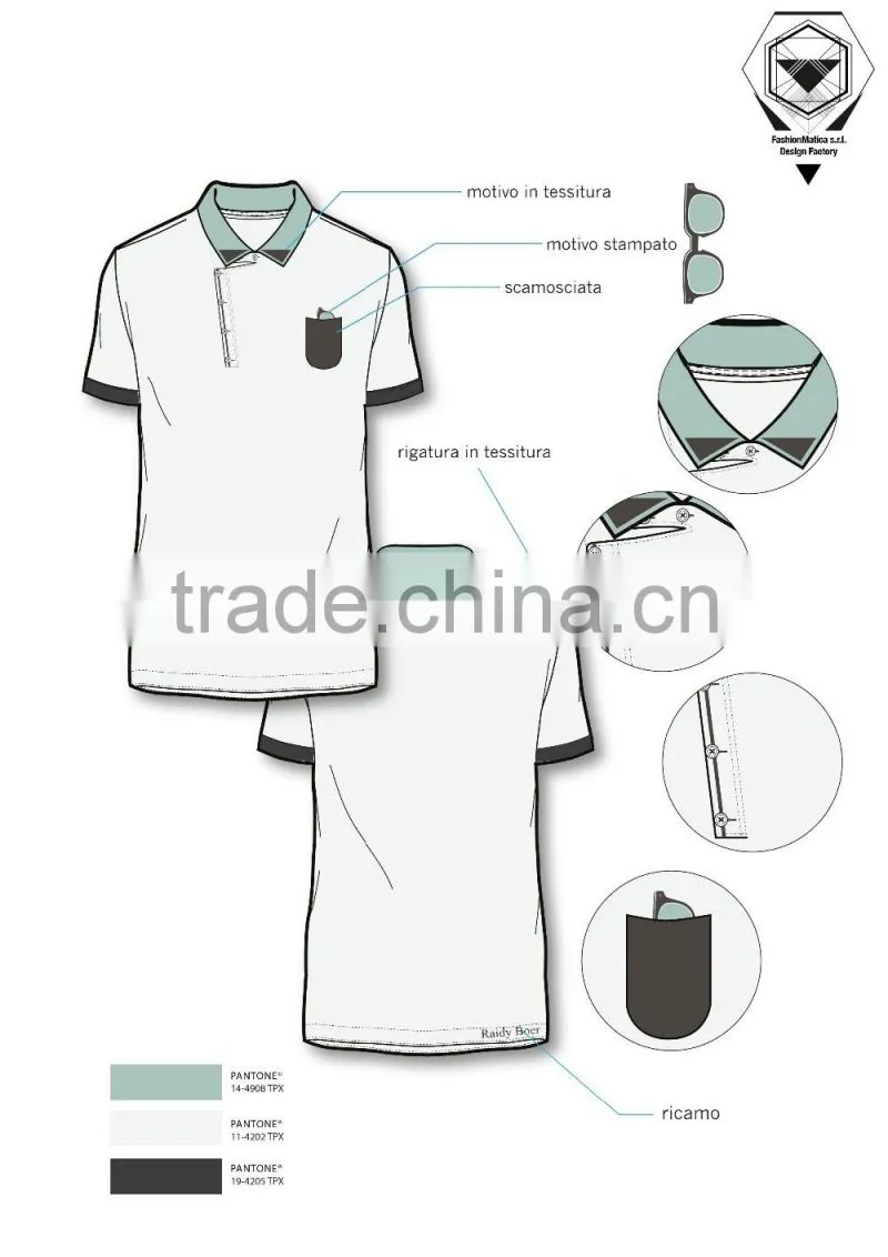 Italy design fashion polo shirt solid color with boutton and packet