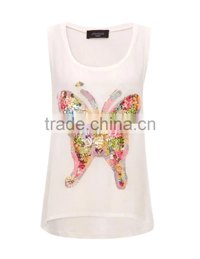 Butterfly sequins latest fashion blouse design,fancy blouse,womens vest