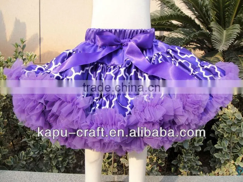 Fluffy yello Four Leaf Clover printed petty skirts with grey ruffles