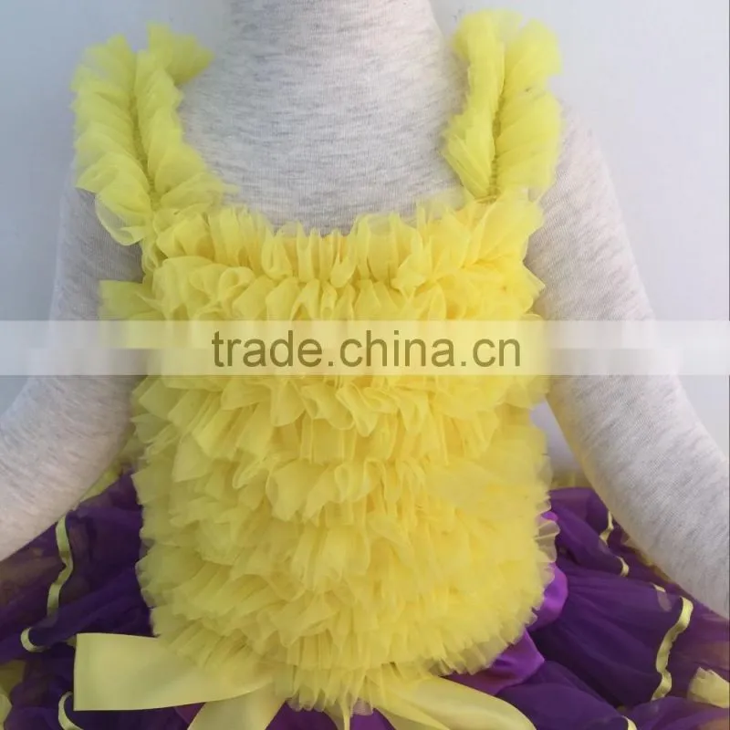 Newset Beautiful Fairy Pettiskirt Baby Girl Clothes Set Tank Top With Purple and Yellow Pettiskirt In Set