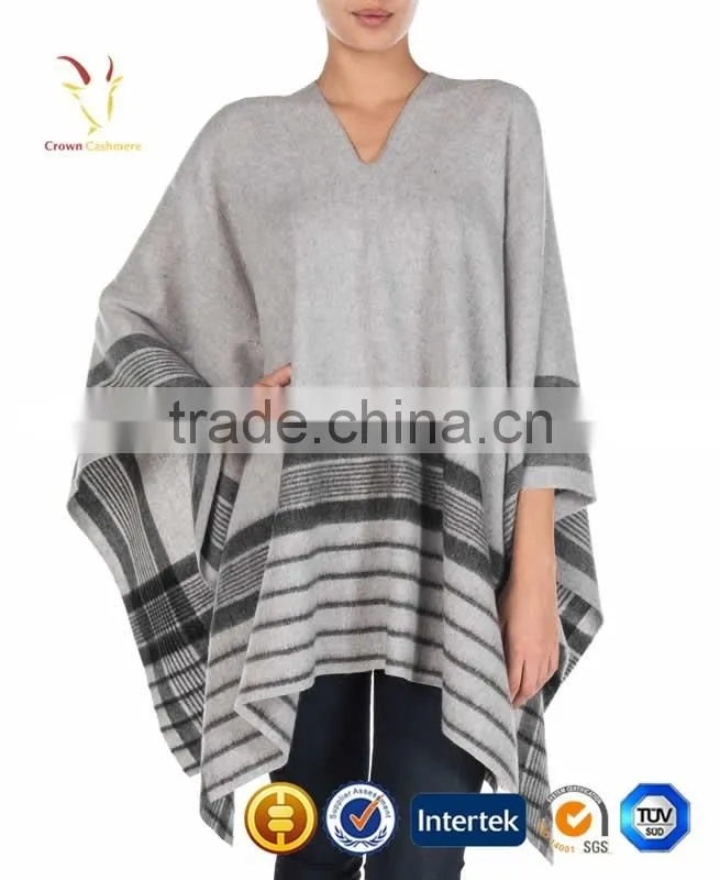 Women Stripe Cashmere Sweater Poncho Sweater
