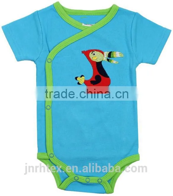 Applique horse organic cotton summer wear short sleeve dobby newborn baby clothing for 3-6 months