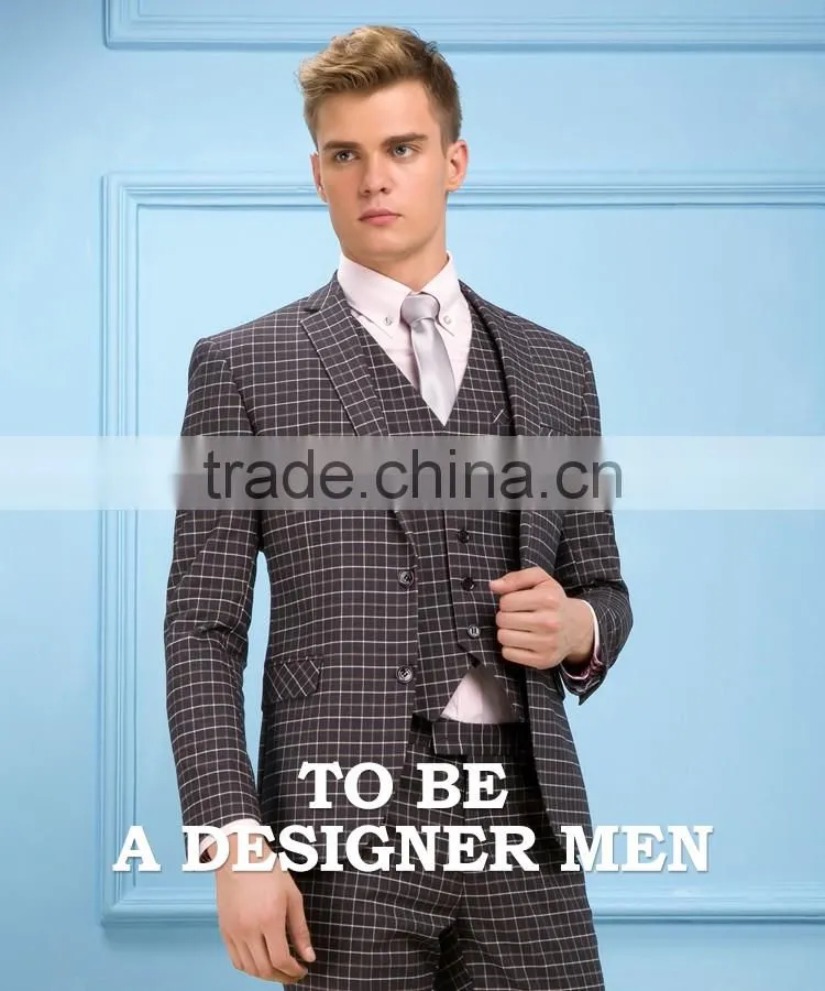 Daynoliao slim fit 3 pieces trendy woolen business suits plaid male suit for men