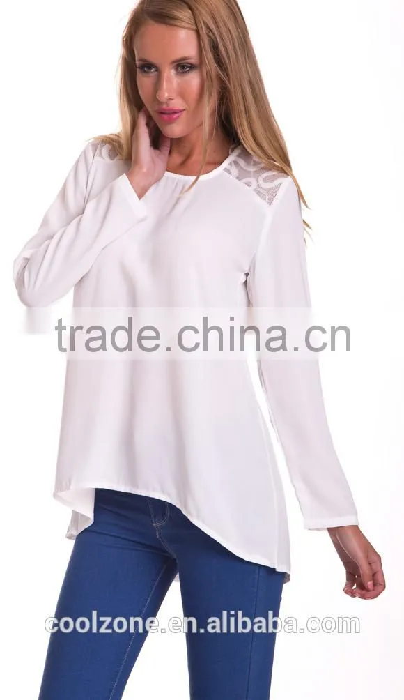 100%Polyester long sleeve woman blouse 2015,women tank tops in white