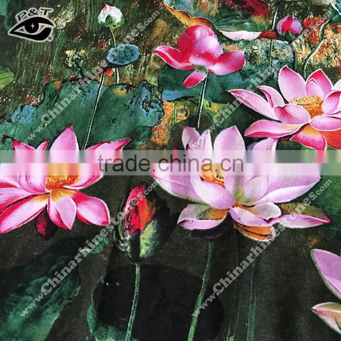Chinese Style Fabric Lotus Printed Cotton Linen Fabric Fo Cloth Househoud