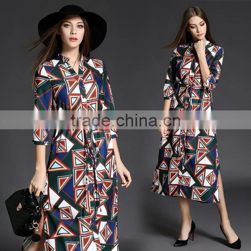 New Designs Elegant Women Printed Loose Shirt Printed Dress With Pattern Satin Dress Designs