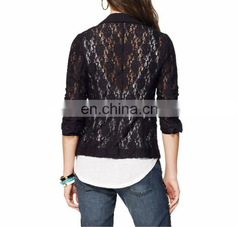 Black Stretch Lace Tuxedo Jacket - Chinese Clothing factory ( YC30008 )