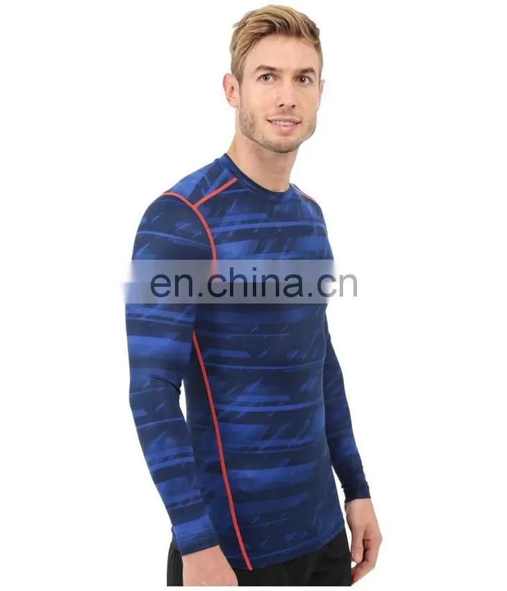 Polyester / elastane stretch workout compression wear sports men long sleeve t shirts