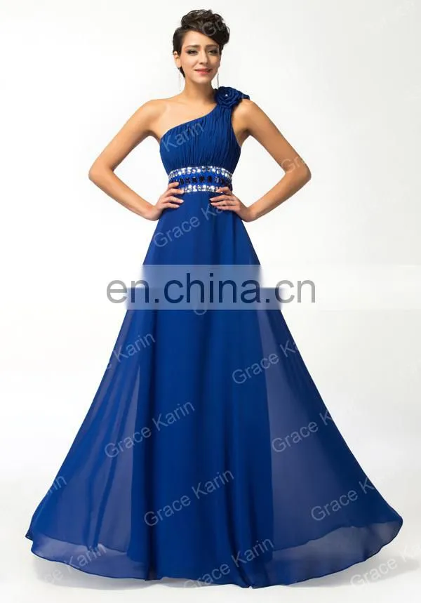Grace Karin Fashion Girls A-Line One Shoulder Long Blue Evening Dress CL3516
