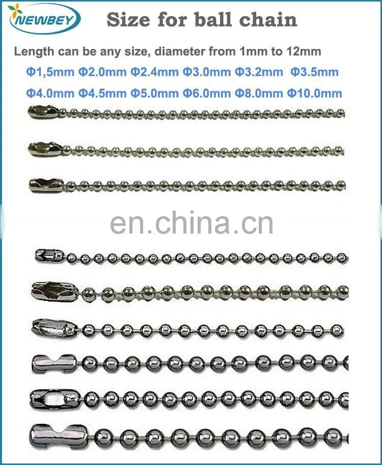 Decorative Metal Stainless Steel Ball Chain For Hang Tag In 1-12mm