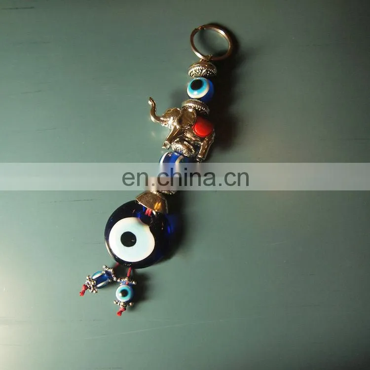 Fashion evil eye key chain with glass beads and elephant pendant key ring