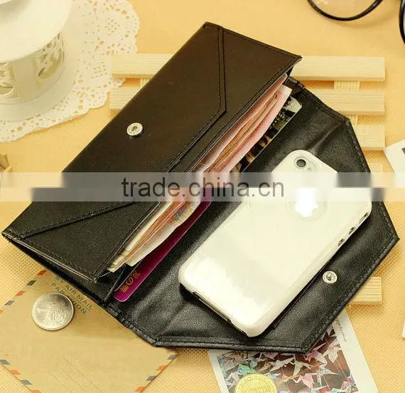 Handmade Classical Retro Style women leather wallet purse long Clutch bag Handbag coins/cards holder black