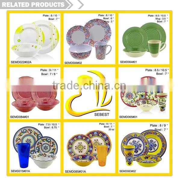 most popular yellow round bamboo melamine western dinnerware sets