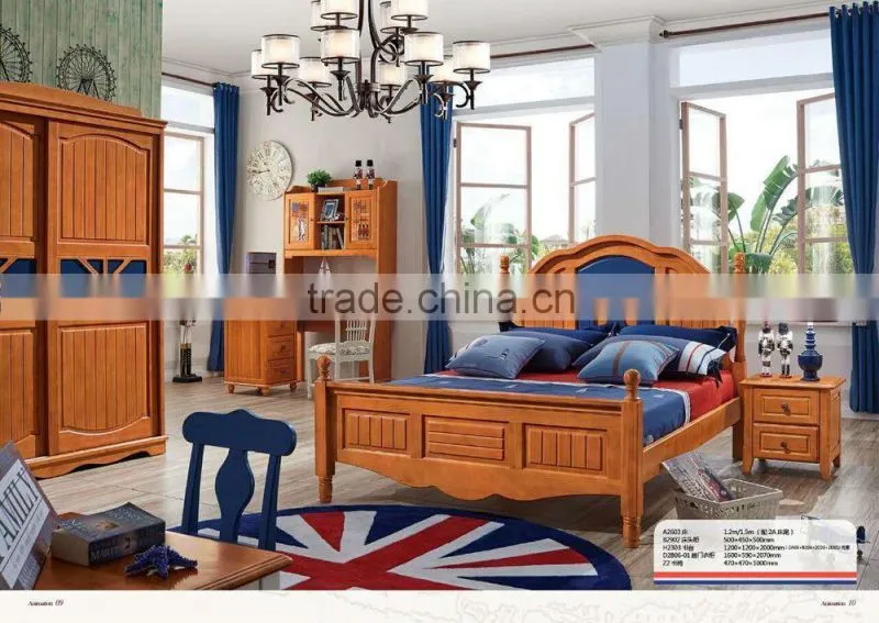 American solid wood child bed room furniture bedroom set A2602-2603