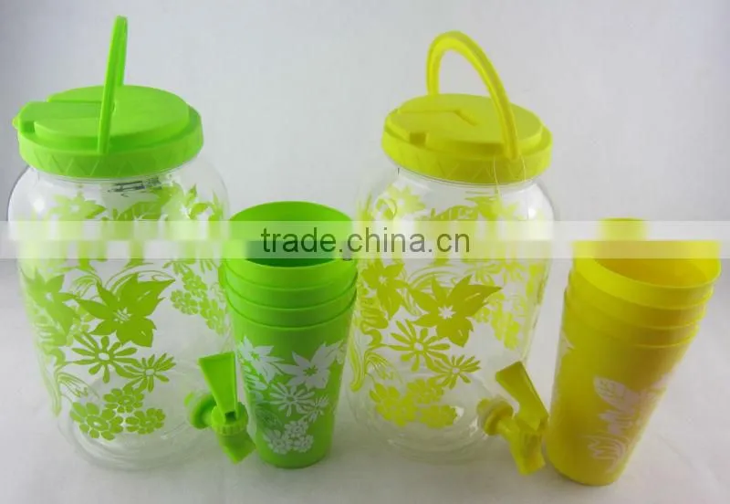 PET plastic sun tea jar BPA Free jar 25 pcs party drink set buffet juice dispenser with coasters, tumbers, ice cubes and stirs
