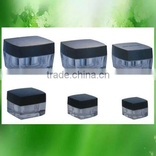 5ml 10ml 15ml 30ml 50ml 100ml acrylic square double wall plastic black cap cream jar