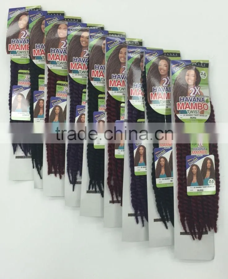 Best Quality 2X havana mambo twist crochet braiding hair 24inch 120gram havana mambo twist braid hair extension