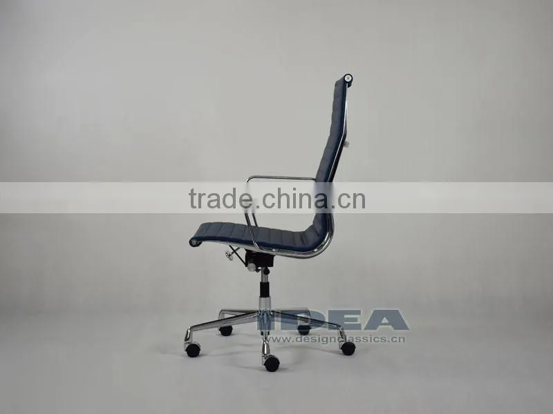 Replica Charles and Ray High Back Ribbed Aluminum Group Desk Chair - Blue Color Genuine Leather