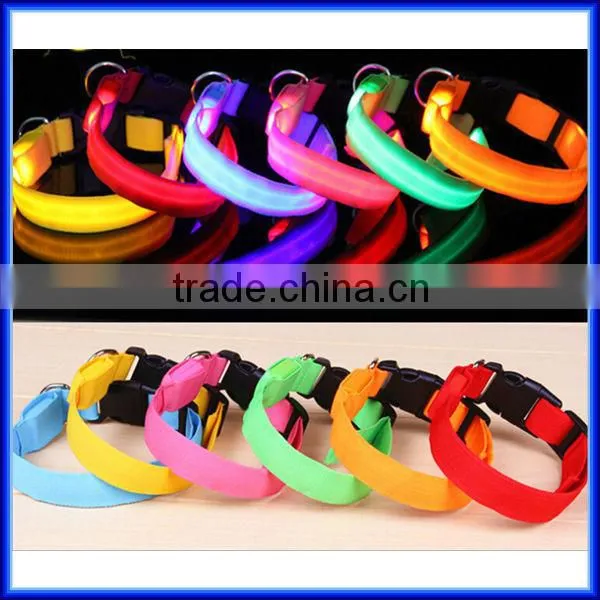 Wholesale Nylon Glowing Various color flahsing light led pet dog collar, electronic waterproof flash light led dog collar