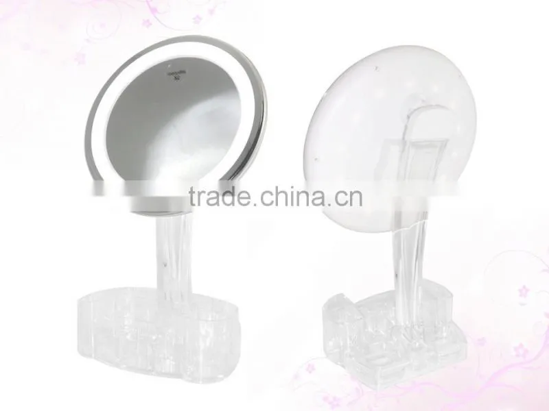 Touch led makeup mirror, 8" led lighted makeup mirror with organizer, desktop makeup mirror with touch switch
