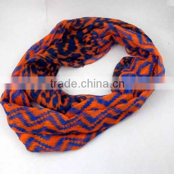 Orange mix Blue endless polyester scarf