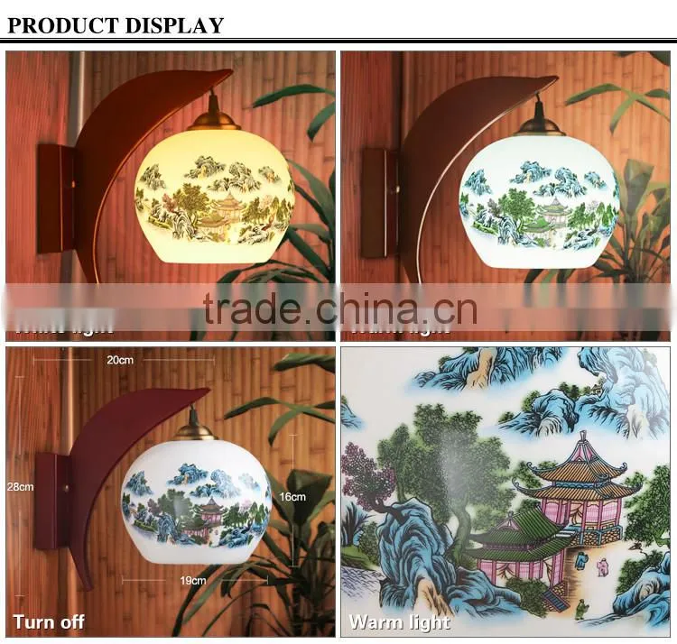 Jingdezhen ceramic decal pastel led modern wall lamp