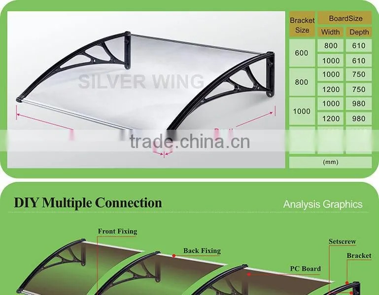 Durable polycarbonate awning wall mount bracket used awnings for sale