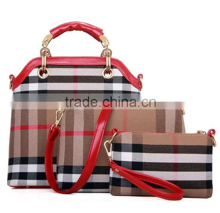 2015 Winter Trendy England Checks Lady's Canvas Handbag Set