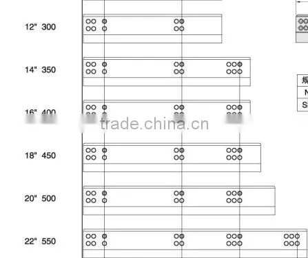 3-sections push&soft close drawer slide rail base mount drawer slides with iron handles