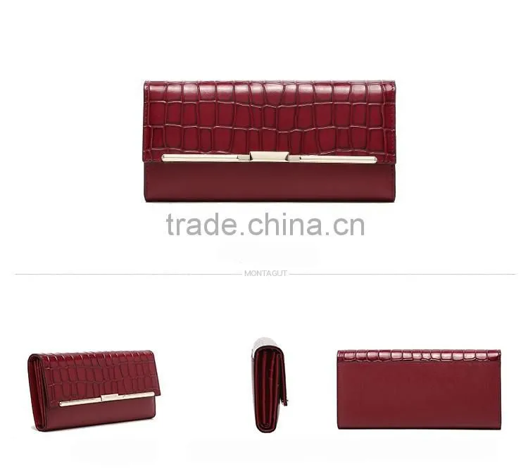 Elegant crocodile pattern leather women wallet with big matel chain