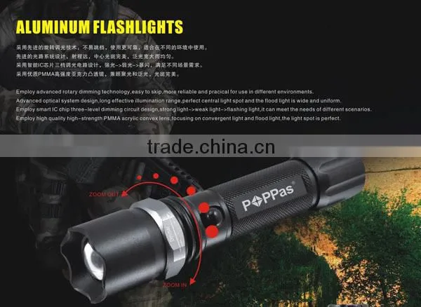 POPPAS T824 Hot sales zoom led flashlight Police Security rechargeable flashlight torch