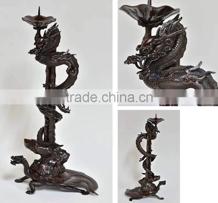 Beautiful and Luxury Dragon and bamboo design Vase,incenseburner,and religious candle holder set made in Japan with long-lasting