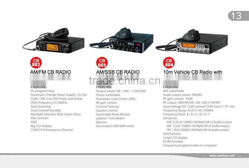 10m vehicle CB Radio KT-CB804 with PC programming,AM/FM/USB/SSB/PA/CW am / fm transceiver