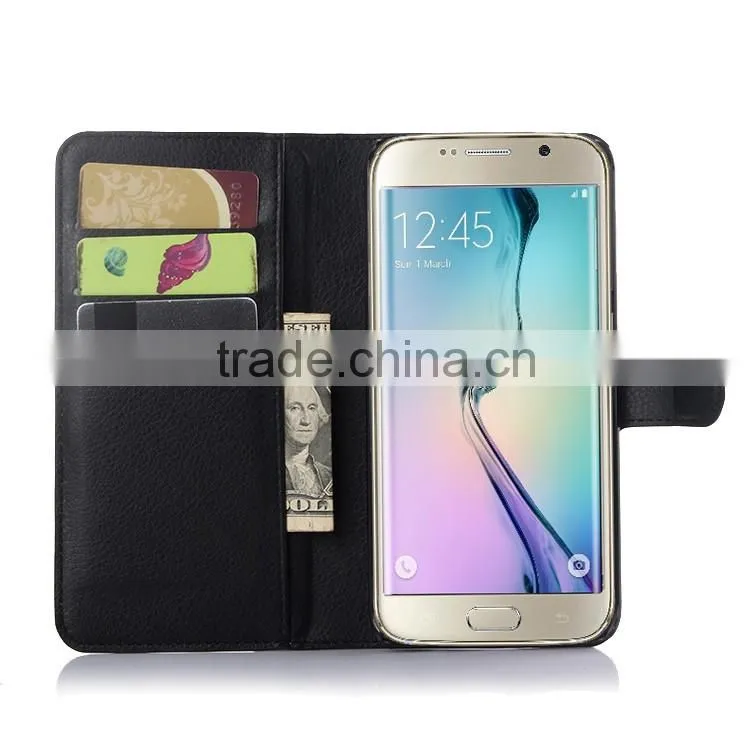 HOT SELLING Luxury Case for Samsung GALAXY S6 edge Plus PU Lichee Leather Flip Cover with Wallet