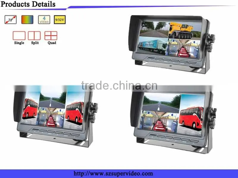 7" LCD 4CH Video Quad Split Monitor Car Rear view Kit