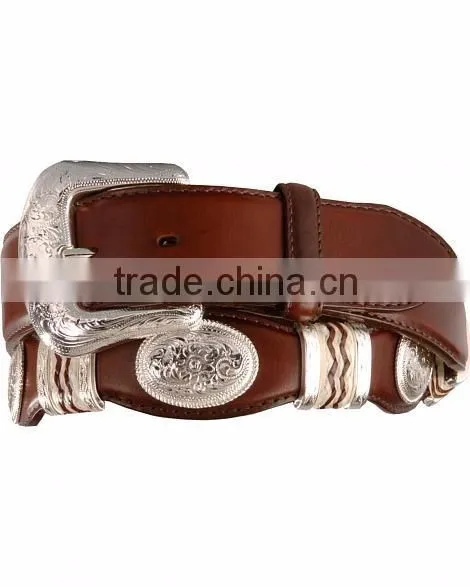 concho studded 100% genuine leather men's scalloped leather belts