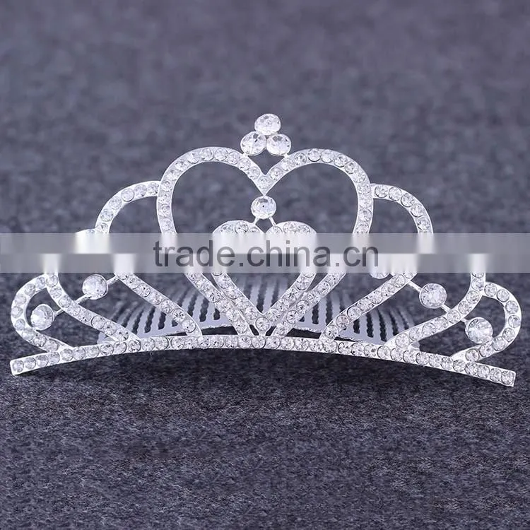Korean fashion love Crown bride Crown alloy rhinestone hair comb hair accessories jewelry Factory outlets