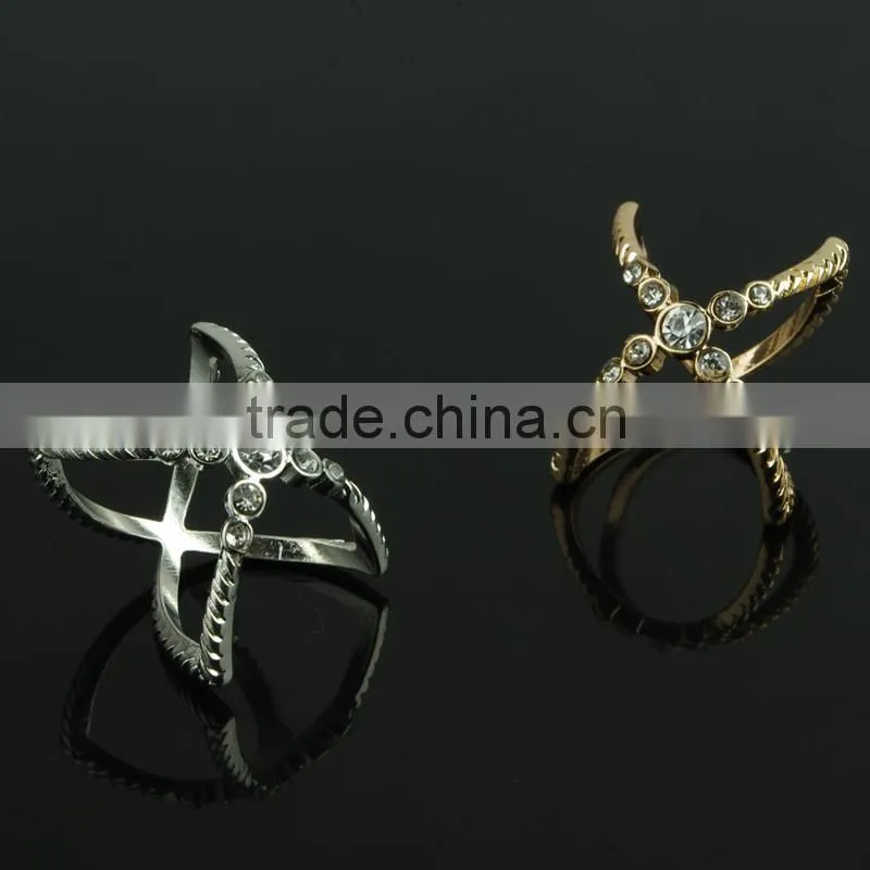 New Design X Shape Ladies Gold & Silver Finger Ring