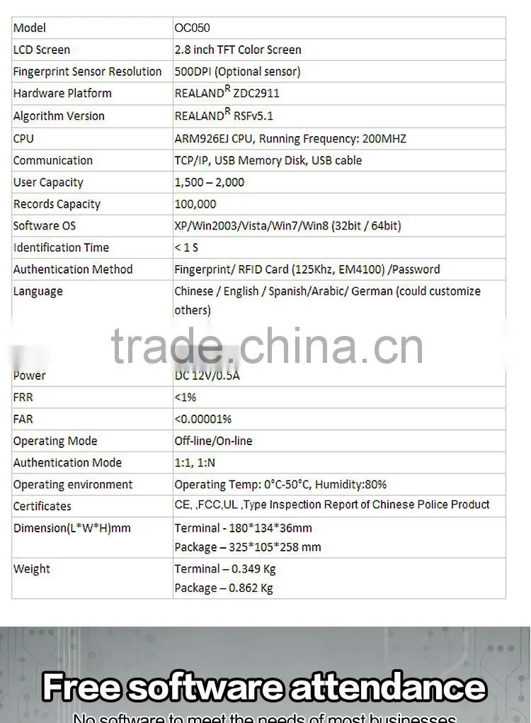 OC050-10 Portable Fingerprint Scanner for Data Collection
