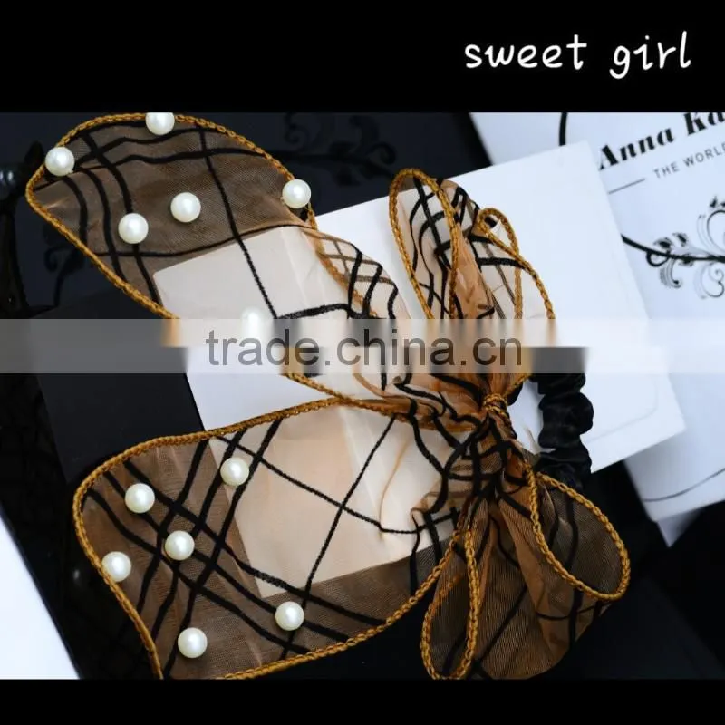 Fashion Girls Korean Classical Stripe Bow Elastic Hair Band/Hair Ties/Hair Rope-f62