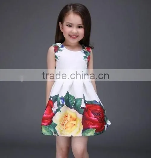 2016 flower printed kid girl baby dress new style summer short Princess baby dress designs