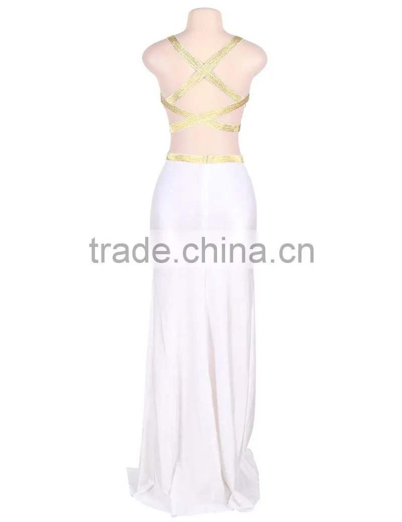 Latest fashion white seperate long style high split wholesale evening dress 2016