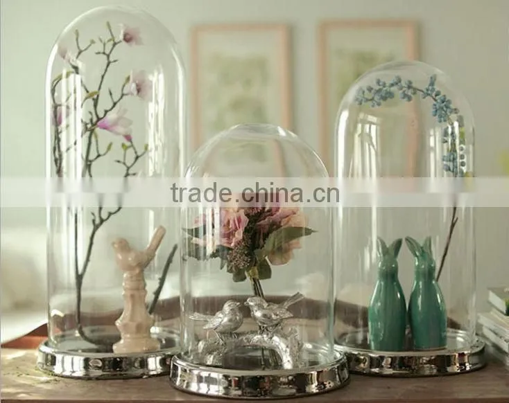 Wholesale clear glass bell jar with wooden base, high quality glass bell jar dome manufacture
