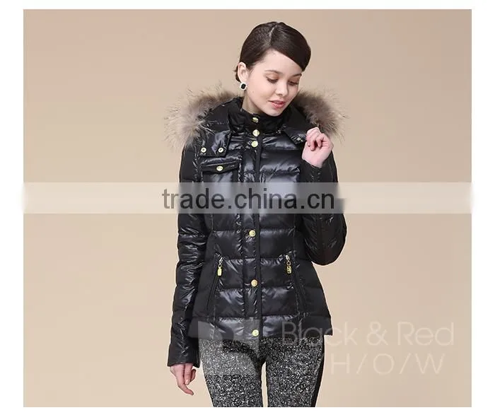Lady's New Design Down Jacket Short Style With Real Fur Hood Dark New Arrival Down Jacket/Women Jacket/Duck Down Jacket