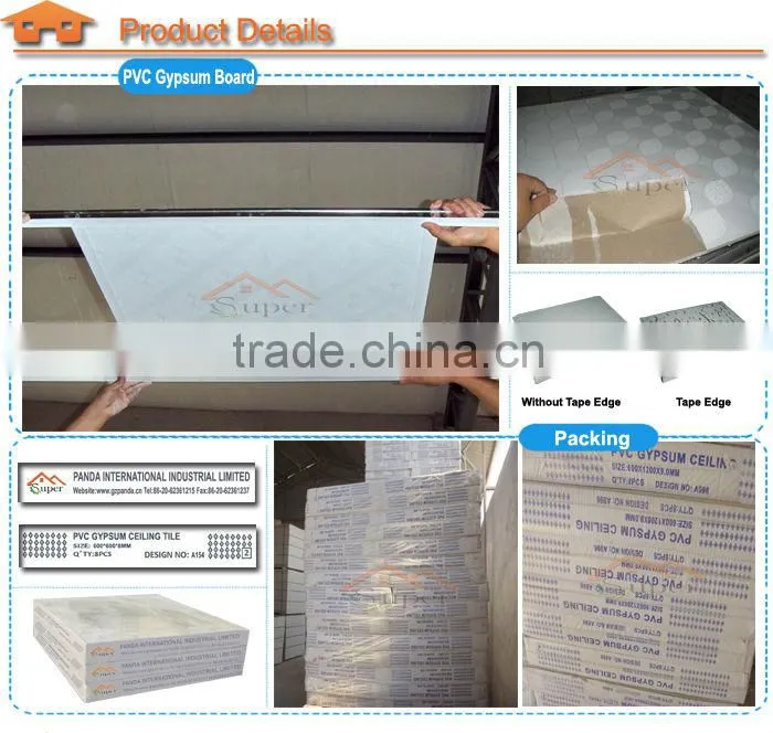White Color PVC Gypsum Ceiling Tile 595*595