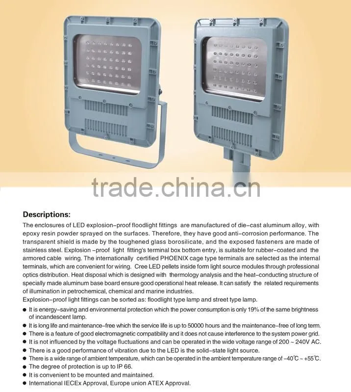 AECEx ATex Zone 1,2,21,22 LED120W/160W/200W explosion proof lighting fixture