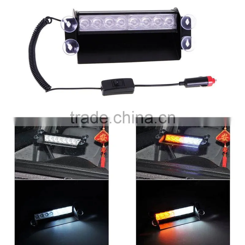 8 LED Amber yellow and White Emergency Vehicle Dash Warning Strobe Flash Lights 12v
